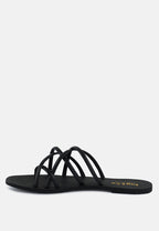  SWEETIN Black Strappy Flat Slip On Sandals