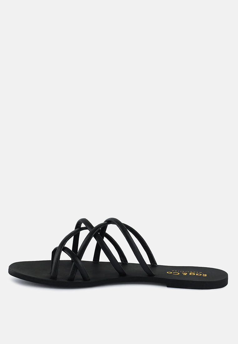  SWEETIN Black Strappy Flat Slip On Sandals