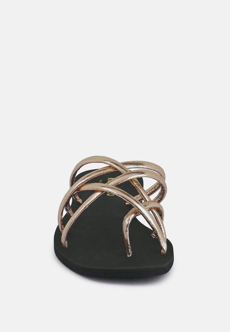  SWEETIN Rose Gold Strappy Flat Slip On Sandals