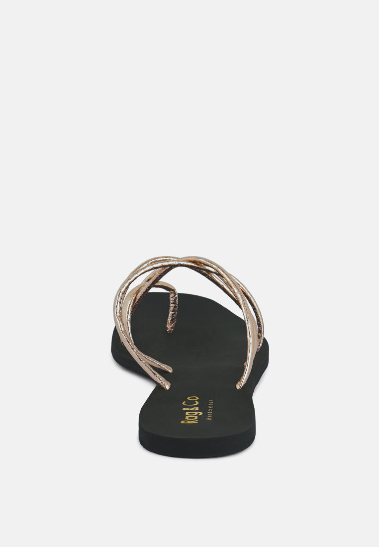  SWEETIN Rose Gold Strappy Flat Slip On Sandals