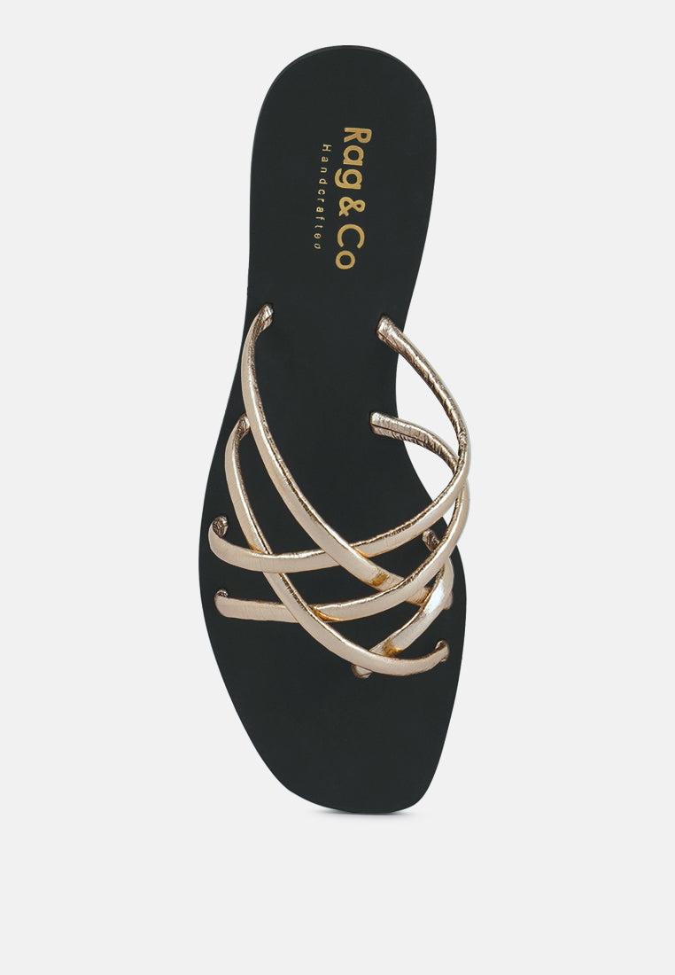  SWEETIN Rose Gold Strappy Flat Slip On Sandals
