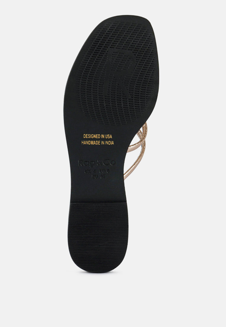  SWEETIN Rose Gold Strappy Flat Slip On Sandals